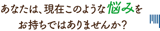 あなたは、現在このような悩みをお持ちではありませんか？